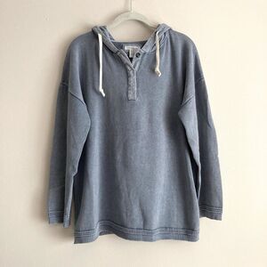 Carbon2Cobalt Hoodie Womens Large Blue Gray Cotton Henley Knit Pullover Sweater